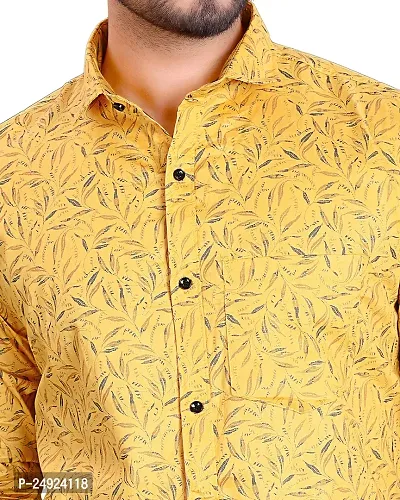 NIRANKARYA Men's Printed Cotton Collared Neck Long Sleeve Casual Shirt (Yellow-XX-Large)-thumb5