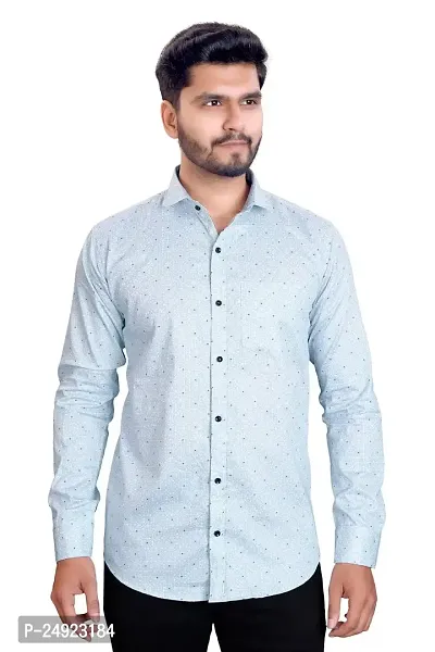 Phesgo Men's Printed Cotton Collared Neck Long Sleeve Ethnic Wear Shirt (NE_42121-Sky Blue-X-Large)-thumb0