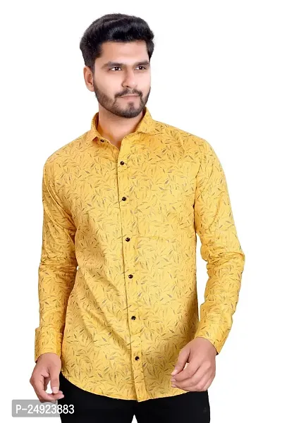 Phesgo Men's Printed Cotton Collared Neck Long Sleeve Ethnic Wear Shirt (NE_42125-Yellow-XX-Large)-thumb0