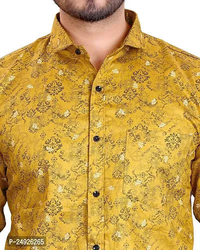 NIRANKARYA Men's Printed Cotton Collared Neck Long Sleeve Casual Shirt (Mustard-Large)-thumb5