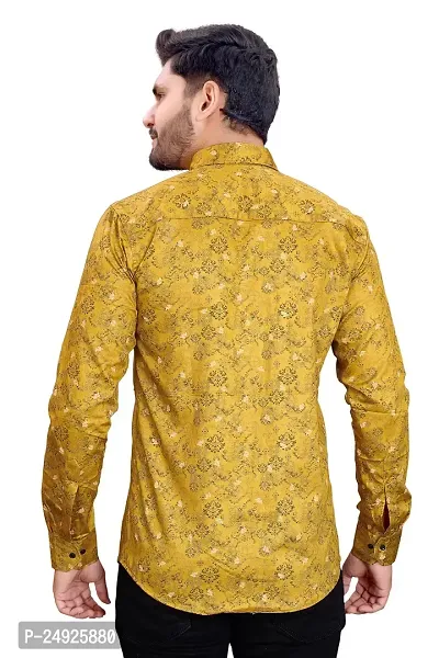 NIRANKARYA Men's Printed Cotton Collared Neck Long Sleeve Casual Shirt (Mustard-X-Large)-thumb3