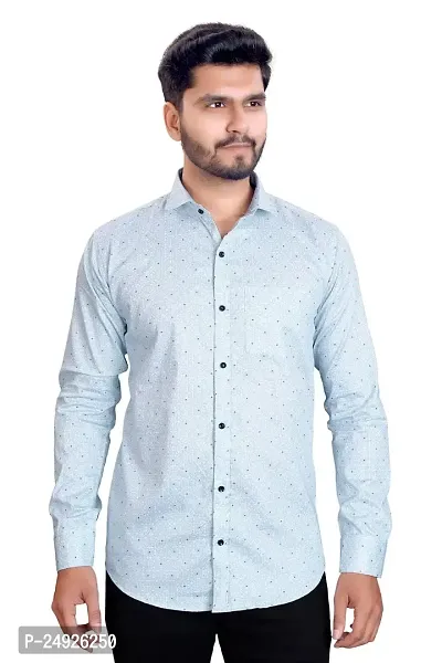 NIRANKARYA Men's Plain Cotton Collared Neck Long Sleeve Casual Shirt (Sky Blue-X-Large)
