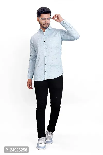 NIRANKARYA Men's Plain Cotton Collared Neck Long Sleeve Casual Shirt (Sky Blue-X-Large)-thumb4