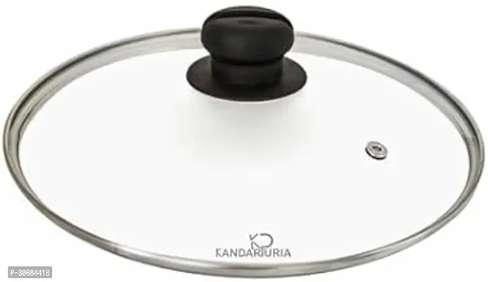 KANDARPURIA Glass Lid, Toughened Glass Lid with Stainless Steel Rim, Pan Lid, Transparent Long Lasting Glass Lid, Glass Lid for Kadai (22 CM)