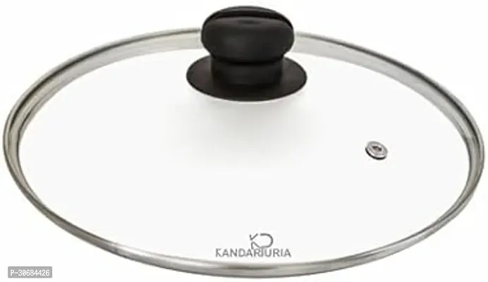 KANDARPURIA Glass Lid, Toughened Glass Lid with Stainless Steel Rim, Pan Lid, Transparent Long Lasting Glass Lid, Glass Lid for Kadai (17 CM)-thumb0