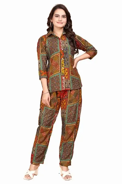 Stylish Multicoloured Cotton Printed Co-Ord Set For Women