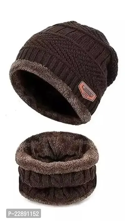 Stylish Fancy Cap Hat And Neck Warmer Scarf Set Pack Of 1-thumb0