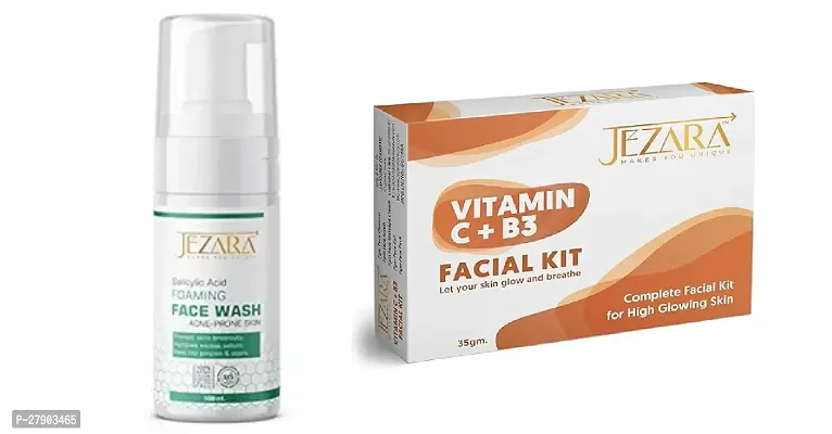 Combo of Jezara Salicylic Acid 2percentage Foaming Face Wash and Jezara Vitamin CandB3 Facial Kit