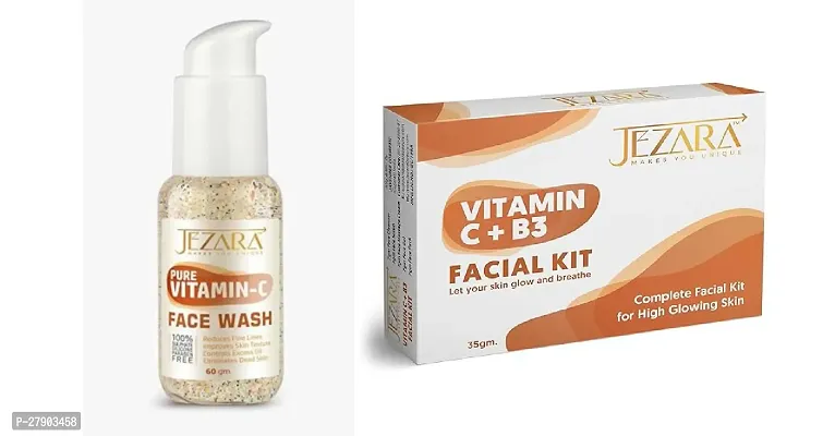 Combo of Jezara Pure Vitamin C Face Wash and Jezara Vitamin CandB3 Facial Kit