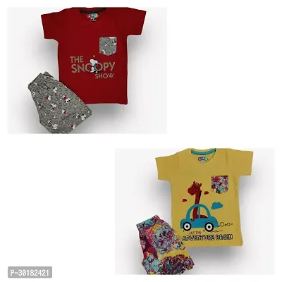 Stylish Multicoloured Cotton T-Shirts With Shorts For Boys Pack Of 2-thumb0