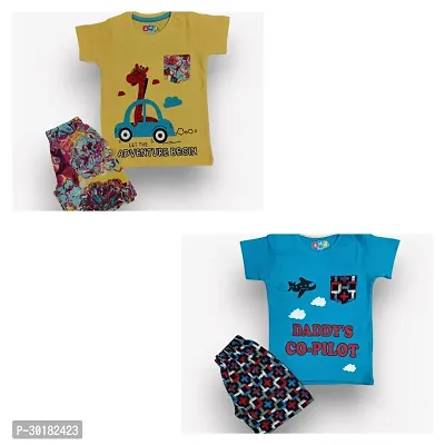 Stylish Multicoloured Cotton T-Shirts With Shorts For Boys Pack Of 2