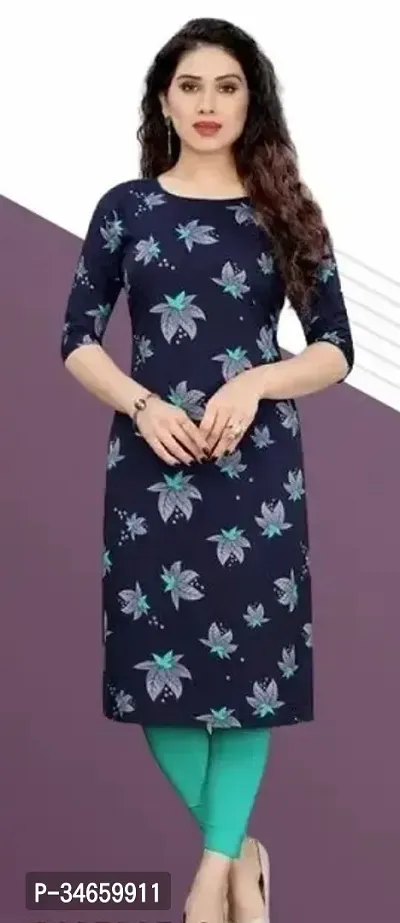 Stylish Navy Blue Crepe Printed Kurta Bottom Set For women-thumb0