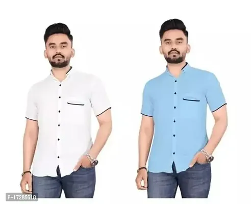 Reliable Cotton Blend Solid Half Sleeve Shirt For Men Pack Of 2-thumb0