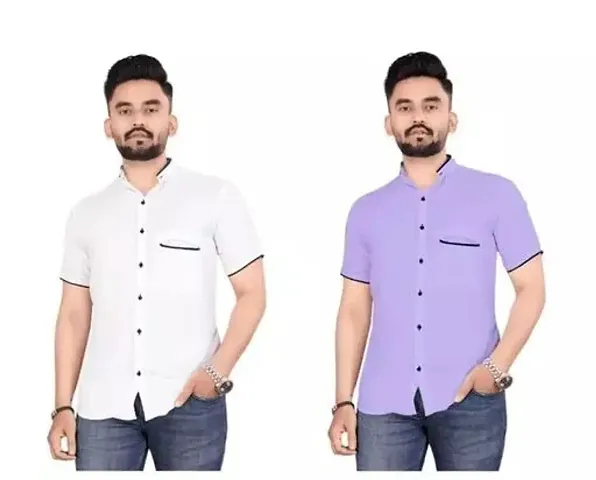 Reliable Blend Solid Half Sleeve Shirt For Men Pack Of 2