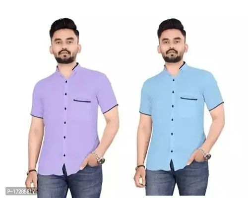 Reliable Cotton Blend Solid Half Sleeve Shirt For Men Pack Of 2-thumb0