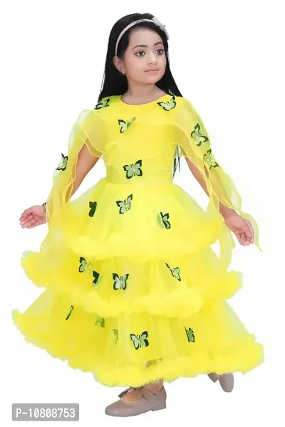 Girls Net Frock for Kids Gold Color-thumb2