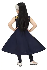 Stylish Navy Blue Rayon Embroidered A-Line Dress For Girl-thumb1