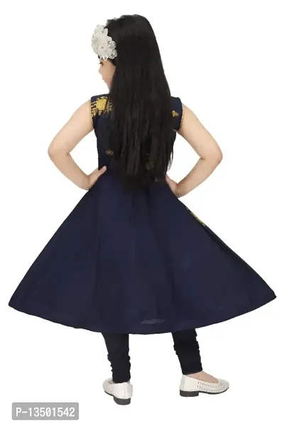 Stylish Navy Blue Rayon Embroidered A-Line Dress For Girl-thumb2