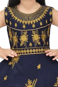 Stylish Navy Blue Rayon Embroidered A-Line Dress For Girl-thumb2