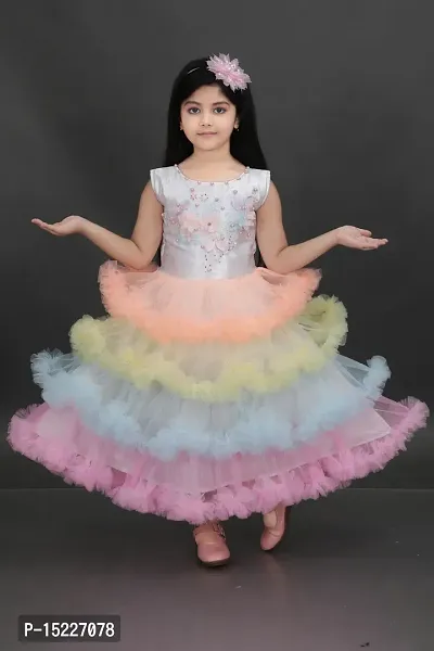 Girls Multicolor Net Gown Frock for Kids Dress