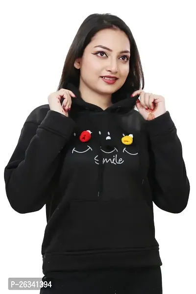 Womens Printed Black Sweatshirt Full Sleeve Hoodie Winter-thumb0