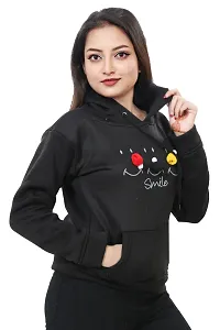 Womens Printed Black Sweatshirt Full Sleeve Hoodie Winter-thumb2