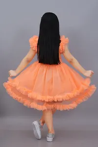 Stylish Orange Net Printed A-Line Dress For Girl-thumb1