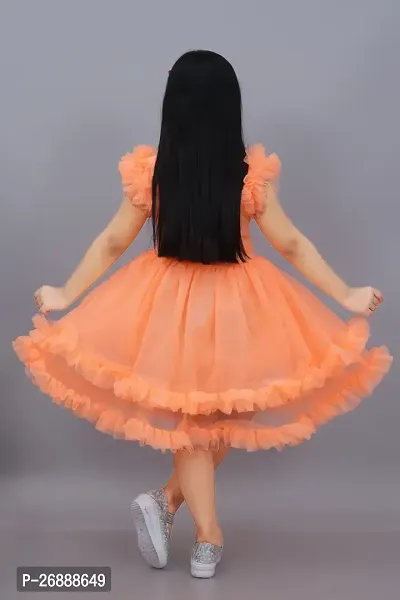 Stylish Orange Net Printed A-Line Dress For Girl-thumb2