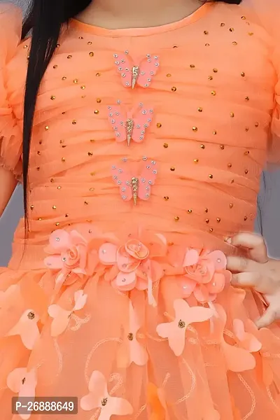 Stylish Orange Net Printed A-Line Dress For Girl-thumb3