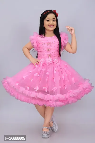 Girls Stylish Pink Net Frock-thumb0