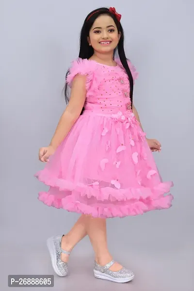 Girls Stylish Pink Net Frock-thumb3