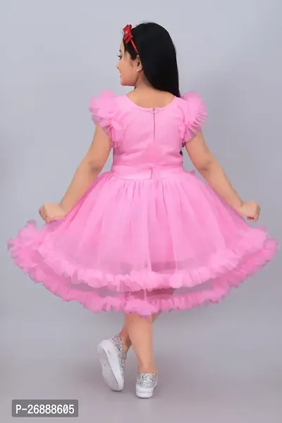 Girls Stylish Pink Net Frock-thumb2