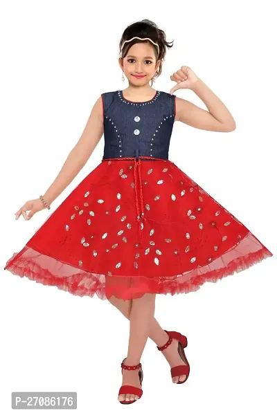 Girls net frock Red color