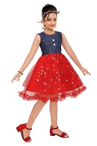 Girls net frock Red color-thumb3