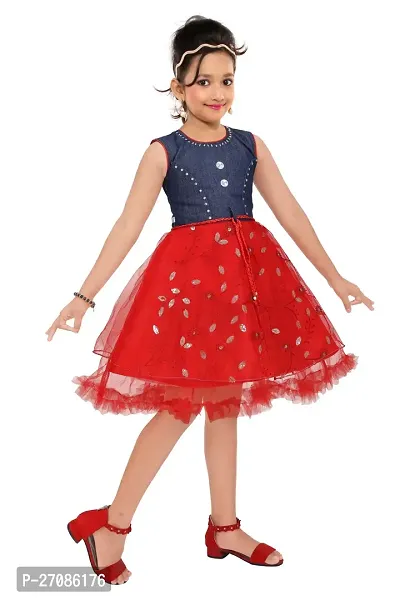 Girls net frock Red color-thumb4