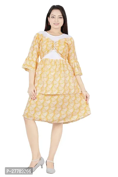 Stylish Yellow Chiffon Printed Dress For Women