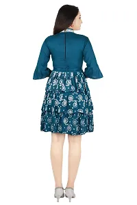 Alluring Blue Rayon Printed A-Line Dress With Attached Belt-thumb2