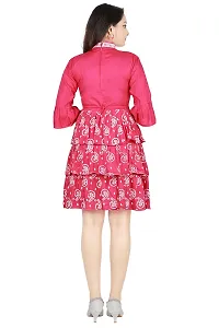 Alluring Pink Rayon Printed A-Line Dress With Attached Belt-thumb3