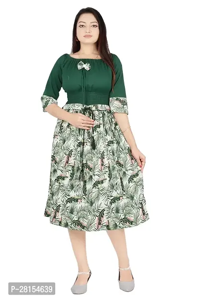 Charming Green Rayon Midi Length Dress For Women