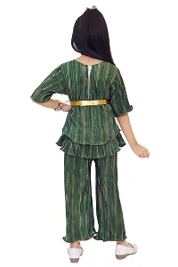 Stylish Green Striped Top With Peplum Pant Clothing Set For Girls-thumb2