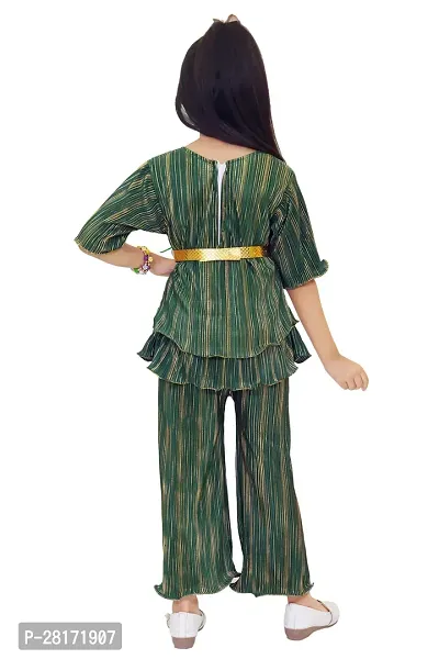 Stylish Green Striped Top With Peplum Pant Clothing Set For Girls-thumb3