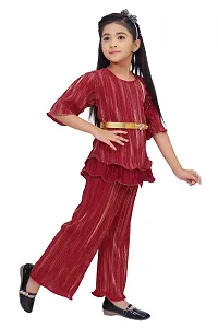 Stylish Maroon Striped Top With Peplum Pant Clothing Set For Girls-thumb2