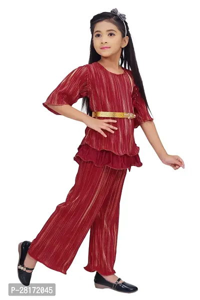 Stylish Maroon Striped Top With Peplum Pant Clothing Set For Girls-thumb3