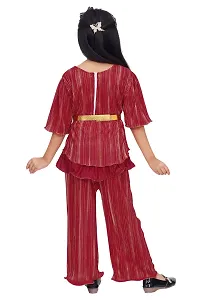 Stylish Maroon Striped Top With Peplum Pant Clothing Set For Girls-thumb1