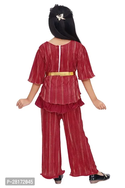 Stylish Maroon Striped Top With Peplum Pant Clothing Set For Girls-thumb2