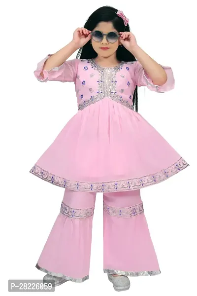 Girls' Embroidered Festive Sheer Palazzo Ensemble-thumb0