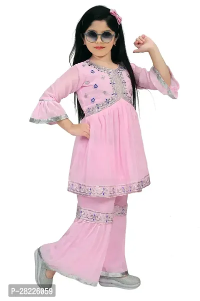 Girls' Embroidered Festive Sheer Palazzo Ensemble-thumb3