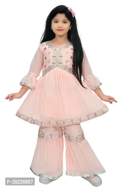 Girls' Embroidered Festive Sheer Palazzo Ensemble