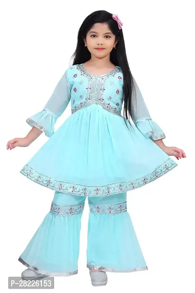 Girls' Embroidered Festive Sheer Palazzo Ensemble