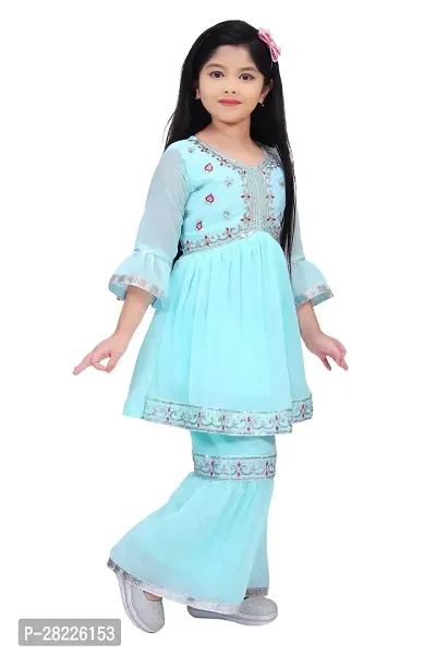 Girls' Embroidered Festive Sheer Palazzo Ensemble-thumb4